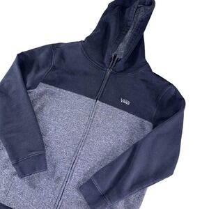 Vans Hoodie Womens XL Blue Full Zip Fleece Sweatshirt Colorblock Logo Pockets